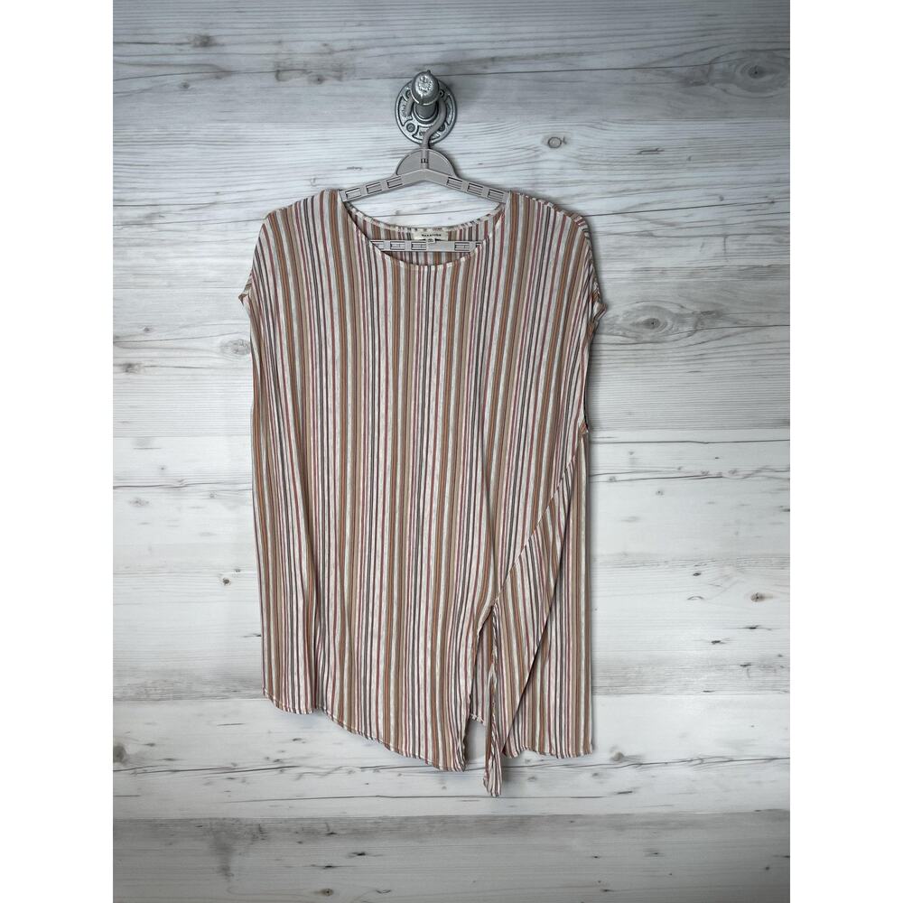 Max Studio Shirt Womens 2XL White Multi Stripe‎ Side Tie Asymmetrical Hem